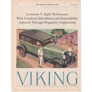 General Motors Viking Car Advertisement Vintage 1929 Automobilia V-Eight V-8